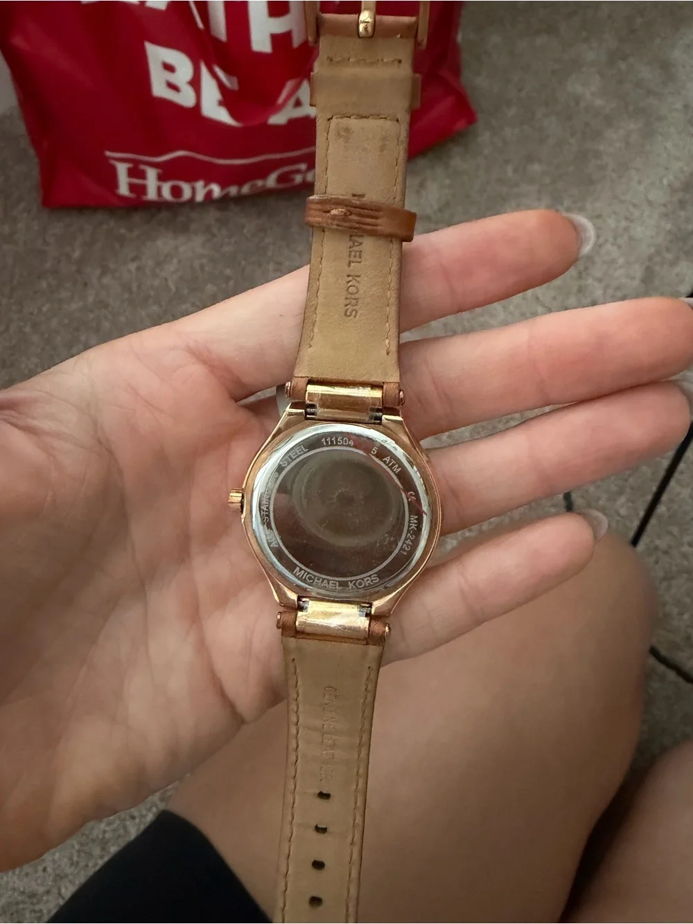 Michael Kors Rose Gold Tone Watch with Brown Leather Strap